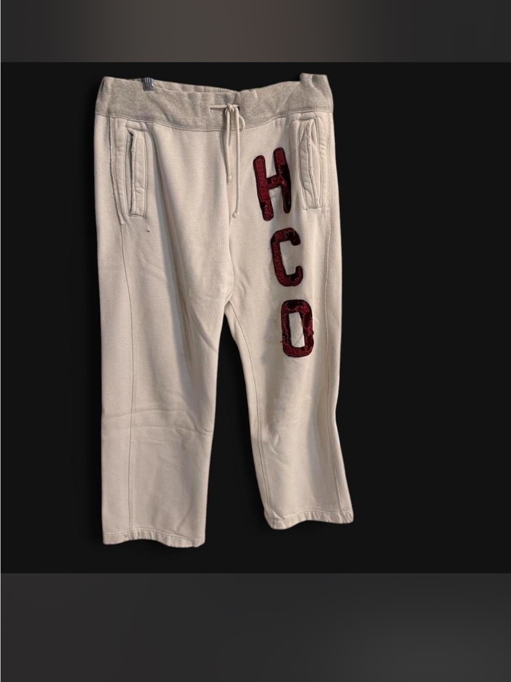 Hollister White Sweatpants with Red HCO Appliqué